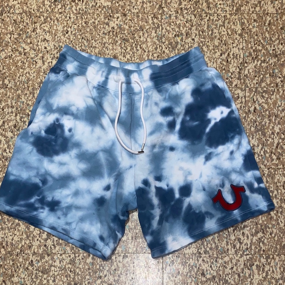 True Religion Blue and White Tie-Dye Shorts